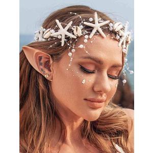 Catery Starfish Headband Seashell Mermaid Crown Headpiece Pearl Beach Wedding Hair Accessories for Women