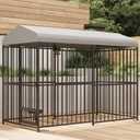 8x4x6 FT Large Dog Kennel Outside, Heavy-Duty Outdoor Cage with Lock and Waterproof Roof, Swivel Stainless Steel Feeding Bowl- Easy Assembly for Medium & Large Dogs.