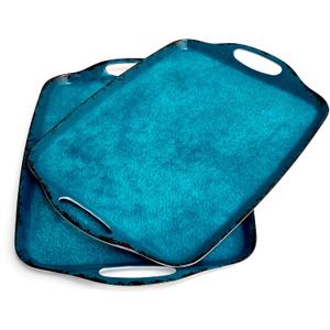 TP Large Serving Trays with Handles, 19" x 12" Melamine Serving Platters for Food, Turkey, Set of 2 Rectangular Trays for Party, Retro Teal