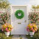 VINCONLIDY 20'' Boxwood Wreath for Front Door - Artificial Spring Wreath with Purple Lavender, Outdoor Greenery Wreath for Farmhouse St Patricks Day Porch Door Decor