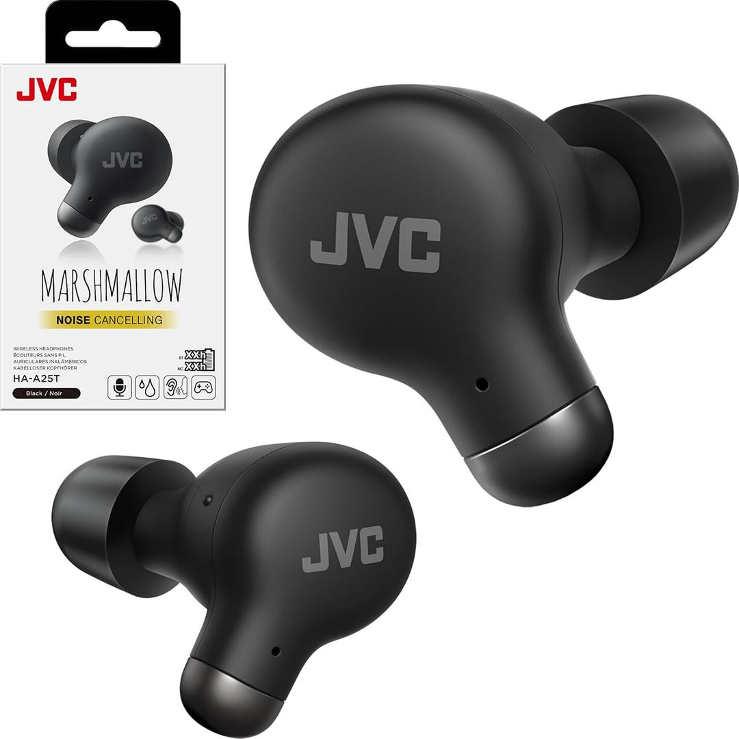JVC Active Noise Cancelling True Wireless Earbuds - Bluetooth 5.3 with ANC - Comfortable Fit with S/M/L Silicon & Memory Foam Earpieces - IPX4 Water Resistant - 28 Hrs Playback - Compact Charging Case