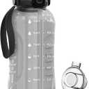 AQUAFIT 64 oz Water Bottle with Time Marker  2in1 Straw & Chug Lid  BPA Free Big Water Bottle with Straw  Gym Water Bottle with Strap  Water Jug (64 Ounces, Gray)