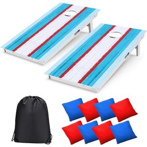 Cornhole Board Set, Regulation Size 4 x 2FT/3 x 2FT Solid Wood Corn Hole Game Set with 8 Bean Bags,2 Cornhole Boards and 1 Carry Bag for Outdoor Beach Toss Games Competitions