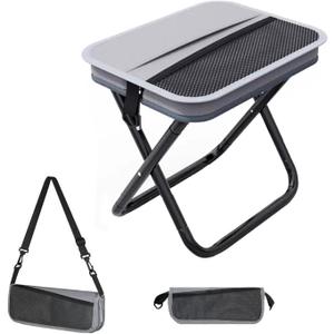 Portable Stool, Pocket Chair Fishing Stool, Large Size Adjustable Shoulder Strap Folding Stool, 2026 New Ultralight Foldable Stools with Carrying Bag for Hiking, Fishing, Camping, Picnic (Gray-Black)