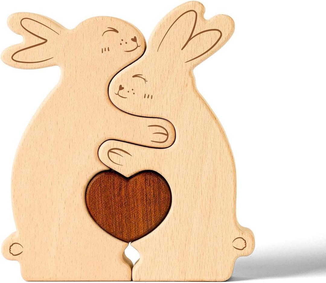 Wooden Easter Bunny Family Puzzle, Personalized Wooden Bunny Puzzle Customized 2 Name Puzzle for Home Crafts Easter Decor House Warming Birthday Family Party Gifts for Mother's Day New Baby (Rabbit)