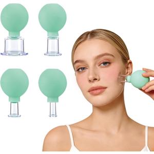 Facial Cupping Set for Face, Soft Silicone Cupping Therapy Set, Eye Face Vacuum Massage Anti Cellulite Cup & Refreshing Contours for Daily Beauty Body Cup Fascia Massager & At-Home Facial Spa, 4 Sizes