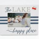 Malden Wood Frame "The LAKE is my happy place" For 4x6" Photo White Navy Blue
