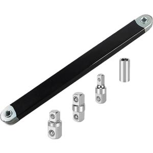 Offset Extension Wrench, Versatile 1/4" and 3/8", with1/2 Square Drive Adapters (Black)