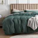 Bedsure Cotton Duvet Cover King - 100% Cotton Waffle Weave Forest Green Duvet Cover King Size, GentleSoft and Breathable Bedding Set for All Season, 3 Pieces, 104"x90" (King (104" x 90"), 13 - Forest Green (No Comforter))