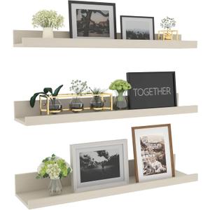 Giftgarden 24 Inch Floating Shelves for Wall, Creamy White Beige Wood-Grain Wooden Shelf Ledge for Bathroom Kitchen Living Room Nursery Bedroom Picture, Set of 3 Different Sizes
