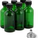 DIDITIME 2 oz Shot Bottles with Caps & Stainless Steel Funnels, Juicing Bottle Reusable Glass, 60ml Small Jars with Lids for Potion, Ginger Shots, Oils, Juice (olive green, 6-pack)