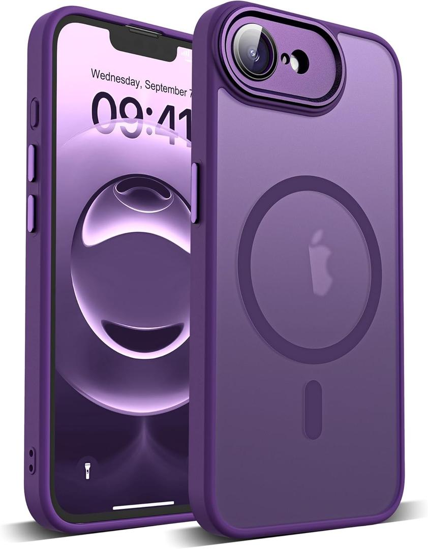 YEMORAN Compatible with iPhone 16E Case with Built-in Camera Lens Protector Translucent Magnetic iPhone 16E Phone Case 6.1" [Compatible with Mag-Safe][Great Grip Feeling], Purple