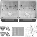 Kitchen Sink, 50/50 Double Bowl 33x19x8 Inch Undermount Stainless Steel Drop In Large Kitchen Sink Combo-Stainless Grid, Silicon Mat, Installation Clips For Modern SS Stylish Kitchen&Bar