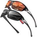 FAGUMA Sports Polarized Sunglasses For Men Cycling Driving Fishing UV400 Protection Red+black, Pack of 2