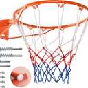 Dripex Solid Basketball Rim 18" Replacement Breakaway Wall Mounted Outdoor Heavy Duty Solid Steel 18 Inch Rim Double Spring with All Weather Net (Orange)