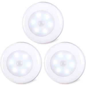 STAR-SPANGLED 3 Pack 2.8 Motion Sensor Lights Indoor AAA Battery Operated, Stick on LED Puck Light for Stairs, Under Cabinet, Closet, Cool White