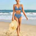 Jolefille Women High Waisted Bikini Sets-Tummy Control Swimsuit 2 Piece Bathing Suit Full Coverage Teens Underwire Top Floral (Blue, M)