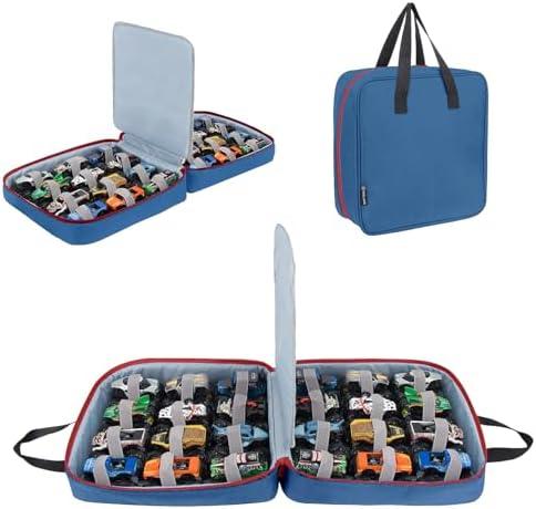 KISLANE 24-Slot Monster Truck Storage Case – Portable 1:64 Monster Truck Organizer with Secure Elastic Slots, Carrying Storage Bag for Collectors & Travel