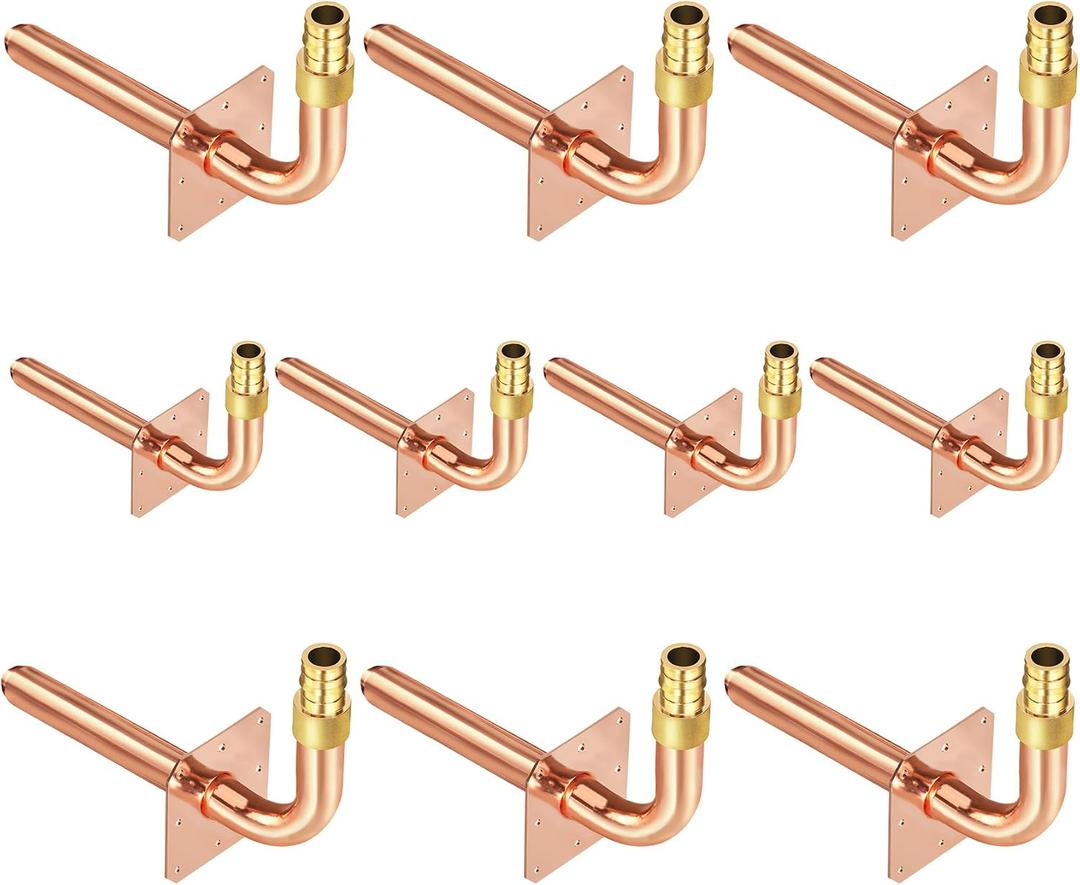 Pack of 10 Copper Stub Out Elbows with Wall Flange PEX-A Stub Out 1/2-6inch Lengh- Easy to Install, Lead-Free-PEX-A Stub Out Accessories,Barb Crimp PEX-A Copper Stub Out Elbow with Wall Flange., 6"p10
