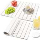 3 PCS Large Stone Dish Drying Mat for Kitchen Counter - Quick Dry Diatomaceous Earth Mat with 2 Coasters, Ultra Absorbent Stone Drying Pad for Dishes & Cups, Heat Resistant, White Marble (24" x 16"+ 4")