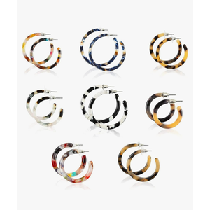 Zodaca Resin Tortoise Shell Hoop Earrings for Women (8 Pairs)