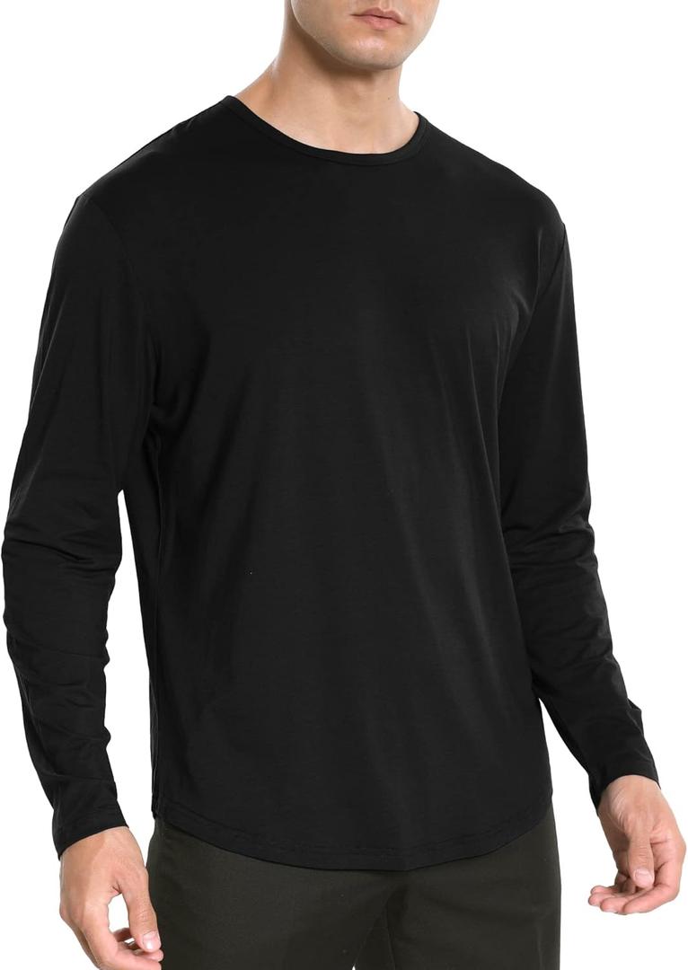 netdraw Men's Ultra Soft Bamboo Viscose T-Shirt Curve Hem Lightweight Cooling Short/Long Sleeve Casual Basic Tee Shirt (Black, Small)