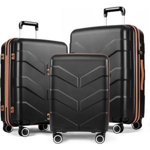 Luggage Sets 3 Piece with Spinner Wheel, Hardside Suitcase Set with TSA Lock, Expandable Lightweight Travel Luggage for Men and Women, Black (20in24in28in)
