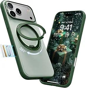 TORRAS 360 Magnetic Stand for iPhone 17 Pro Max Case, [Fit for MagSafe] [4X MilitaryGrade Protection] Slim Case for iPhone 17 Pro Max, 6.9", Translucent Pine Green, Ostand O3 Fitness Series