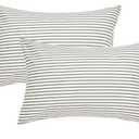 JELLYMONI 100% Natural Cotton Striped Pillowcases Set, 2 Pack White and Grey Stripes Pattern Printed Pillow Covers with Envelope Closure(Pillows are not Included)(King(20×36inches))