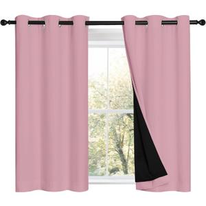 NICETOWN 100% Blackout Short Curtains with Black Liners, 2 Panels, 37" W by 40" L, Crystal Pink, Thermal Insulated Full Blackout 2-Layer Lined Drapes, Energy Efficiency Window Draperies for Bedroom