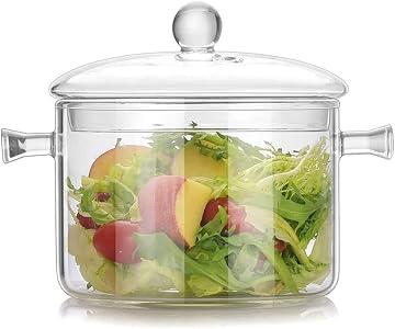 Glass Saucepan with Cover,2.3L/77OZ Heat-resistant Glass Stovetop Pot and Pan with Lid, The Best Handmade Glass Cookware Set Cooktop Safe for Pasta Noodle, Soup, Milk, Baby Food (2.3L/77OZ)