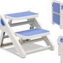 MoreFeel Foldable Toddler Step Stool for Bathroom Sink - 2-Step Kids Stool for Potty Training, Kitchen Counter & Bedroom, Sturdy Non-Slip Child Safety Stool Helper (Blue)