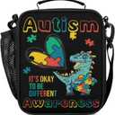 Bardic Dinosaur Lunch Box for Boys Girls - Autism Awareness Reusable Insulated Lunch Bags for Kids - Large Capacity Cooler Back to School Lunch Thermal Meal Tote Kit