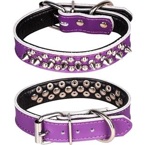 Spiked Studded Dog Collar, Genuine Leather Dog Collar, Adjustable Pet Collars for Small or Medium Pet (L, Purple-2) Spiked Studded Dog Collar, Genuine Leather Dog Collar, Adjustable Pet Collars for Small or Medium Pet (L, Purple-2)