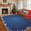 8x10 Living Room Area Rug Christmas Large Bedroom Rugs Non Slip Washable Xmas Decoration Dining Room Throw Carpet Soft Low Pile Snowflakes Rugs for Holiday Festival Boho Rug for Nursery Kitchen, Blue