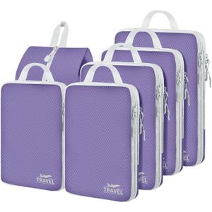 6 Set Compression Packing Cubes, Suitcase Organizer, Lightweight Travel Essentials, Compression Bags For Travel Accessories Luggage Storage Set (6Pcs, Purple)