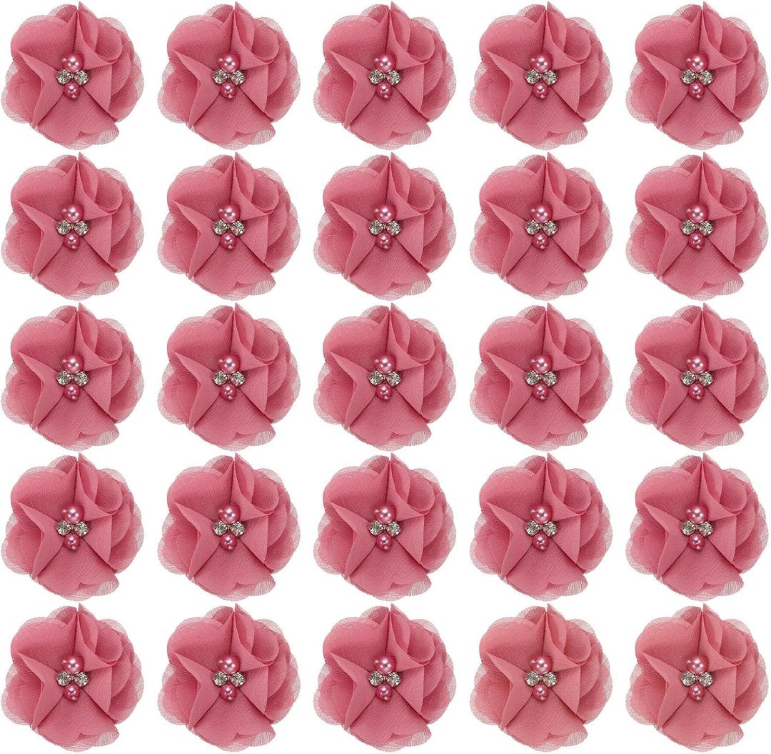 PATIKIL 2" Chiffon Flowers, 30Pcs Fabric Flowers Sewing Appliques Embellishments with Rhinestone Pearl for DIY Crafts Wedding Headbands Party Decoration, Light Red PATIKIL 2" Chiffon Flowers, 30Pcs Fabric Flowers Sewing Appliques Embellishments with Rhinestone Pearl for DIY Crafts Wedding Headbands Party Decoration, Light Red