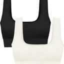 Square Neck Padded Sports Bra, Push Up Sports Bra for Women, Cute Comfy Seamless Scoop U Back Low Impact Workout Gym Yoga Bra (Large, Black, Cream)