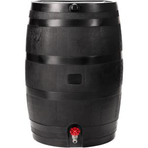 RTS Home Accents 50-Gallon ECO Rain Barrel Made with 100% Recycled Plastic, Flat Back Rain Water Collection Barrel, Black