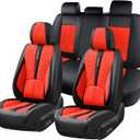 Red 3D Massage Granule Car Seat Covers Fixed Lumbar Support, Breathable Leather Universal Protectors Compatible with Sedans/SUVs(Red)