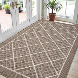 DEXI Front Door Mat 48x72, Non Slip Absorbent Entryway Doormat, Low Profile Thin Washable Entry Mats for Inside Home Entrance, Garage, Patio, Beige