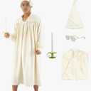 5 Pcs Men's Pajama Set Adult Nightshirt Night Sleeping Cap Gloves Candle Holder and Candle for Halloween Christmas.XXL