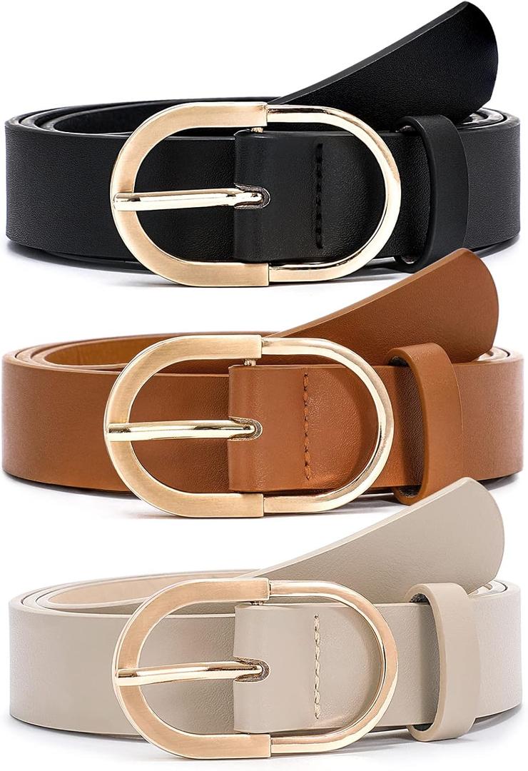 VONMELLI 3 Pack Women's Belts for Jeans Pants Fashion Gold Buckle Ladies Dress Belt (A-black+brown+beige)