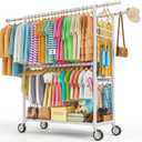 Heavy Duty Clothes Rack Load 1060LBS, Four Rods Rolling Clothing Racks for Hanging Clothes, Rolling Garment Rack With Sturdy Wheels Shelves Hooks, Portable & Adjustable Commercial Garment Rack, White