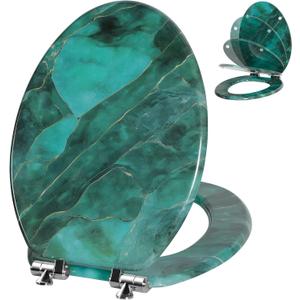 Angol Shiold Marble Slow Close Toilet Seat (Elongated, Dark Green)
