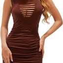 DRESSQUEEN Women 2025 Sexy Summer Bodycon Ruched Party Club Mini Dress Sleeveless Cutout Tight Date Night Tank Short Dresses XXL