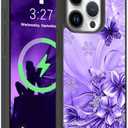 OOK Magnetic for iPhone 15 Pro Case Purple Butterfly with Flower Nebula Space Design [Compatible with MagSafe] Hard PC+Soft TPU Bumper Anti-Slip Ultra Thin Case, Light Purple
