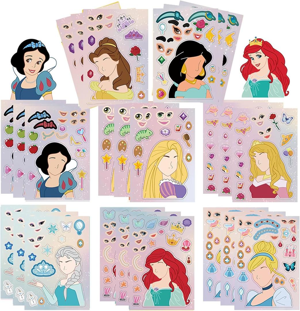 Make a Face Stickers 24PCS Make Your Own Princess Sticker for Kids Toddlers DIY Sticker Princess Themed Stickers for Kids Party Favors Awards Asverbet DIY Arts and Crafts