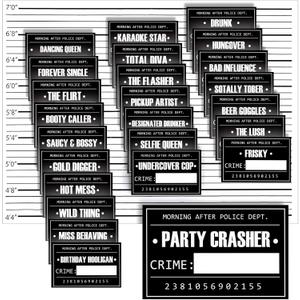 Blue Panda 25 Pack Bachelorette Mugshot Signs w/Height Chart - Bachelorette Backdrop for Wedding, Birthday, Jail Party Decorations, Halloween & Crime Scene - 5x4 Ft Mugshot Sign Pack