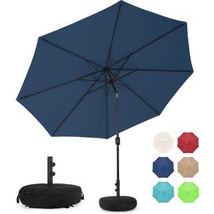 Sundale Outdoor 11 ft Patio Umbrella with Sand Bag Umbrella Base Included, Outdoor Umbrella with Tilt and Crank, Navy